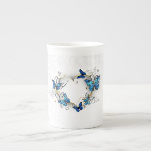 Jewelry Heart med Butterflies Morpho Benporslin Mugg