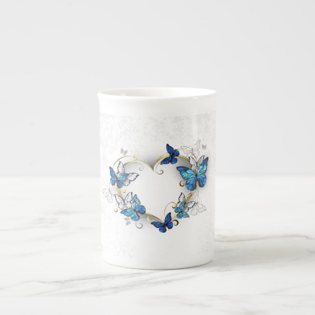 Jewelry Heart med Butterflies Morpho Benporslin Mugg (Framsidan)