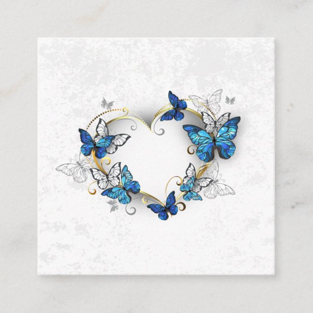 Jewelry Heart med Butterflies Morpho Fyrkantigt Visitkort (Framsida)