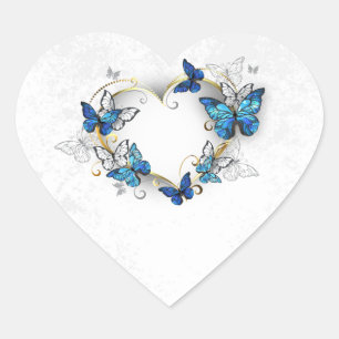 Jewelry Heart med Butterflies Morpho Hjärtformat Klistermärke