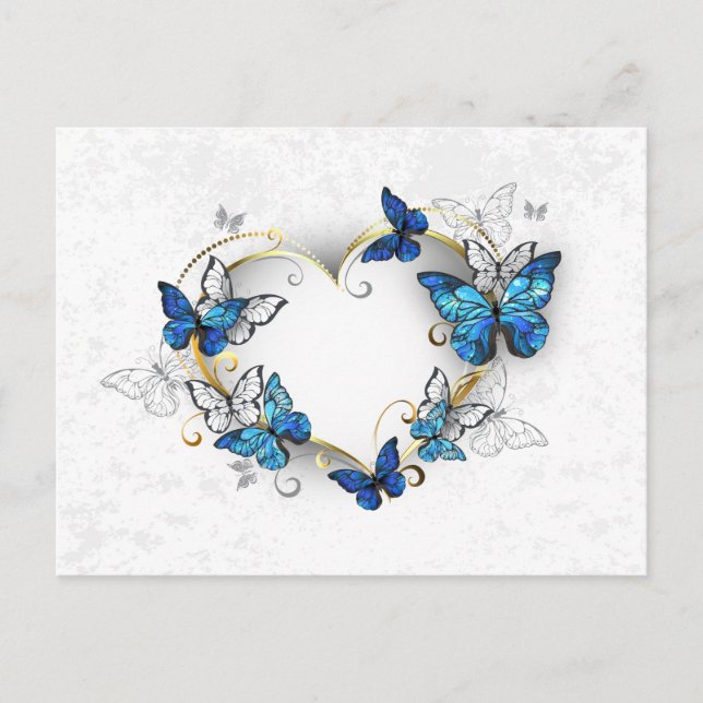 Jewelry Heart med Butterflies Morpho Inbjudan Vykort (Framsida)