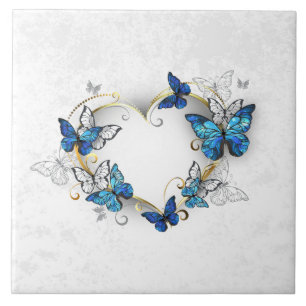 Jewelry Heart med Butterflies Morpho Kakelplatta