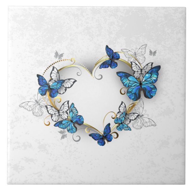 Jewelry Heart med Butterflies Morpho Kakelplatta (Framsidan)