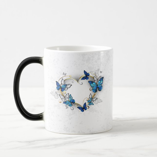 Jewelry Heart med Butterflies Morpho Magisk Mugg (Vänster)
