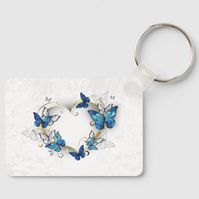 Jewelry Heart med Butterflies Morpho Nyckelring (Framsida)