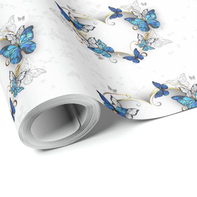 Jewelry Heart med Butterflies Morpho Presentpapper (Rullad Hörn)