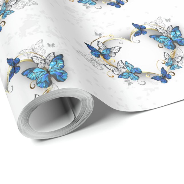 Jewelry Heart med Butterflies Morpho Presentpapper (Rullad Hörn)