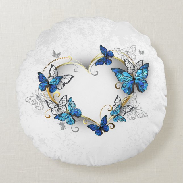 Jewelry Heart med Butterflies Morpho Rund Kudde (Framsidan)