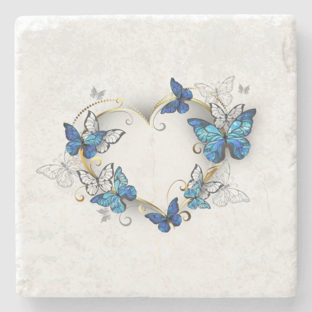 Jewelry Heart med Butterflies Morpho Stenunderlägg (Framsidan)