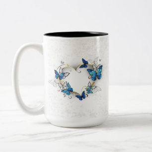 Jewelry Heart med Butterflies Morpho Två-Tonad Mugg