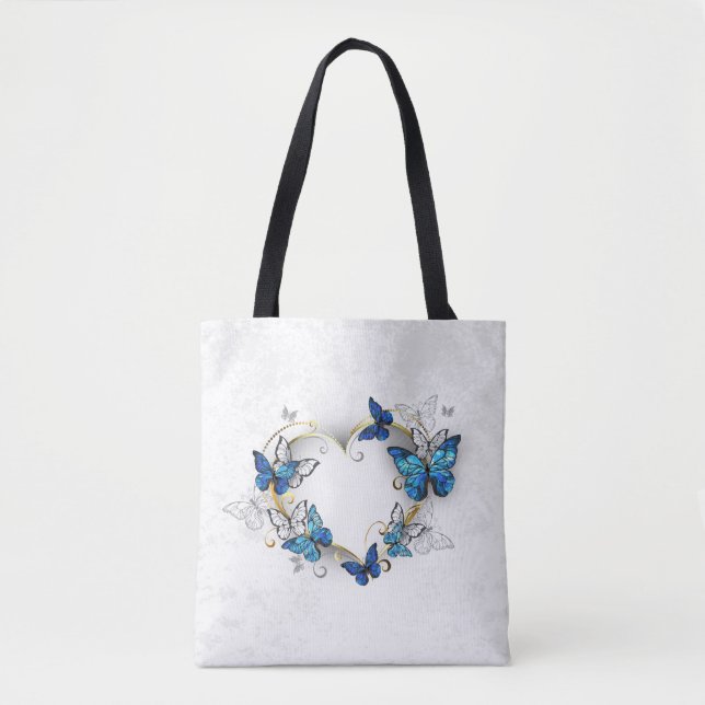 Jewelry Heart med Butterflies Morpho Tygkasse (Framsida)