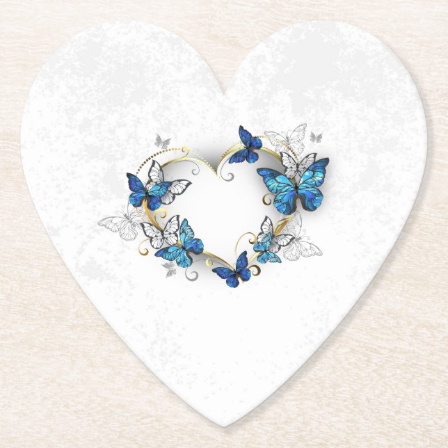 Jewelry Heart med Butterflies Morpho Underlägg Papper (Framsida)