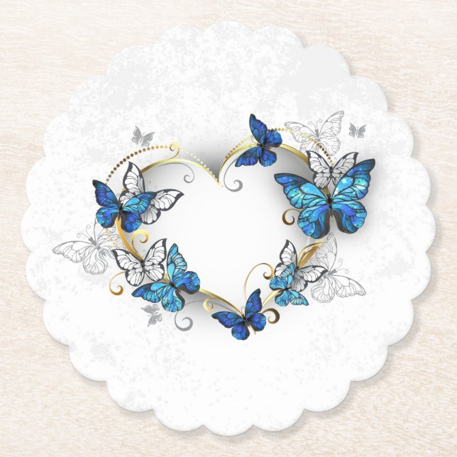 Jewelry Heart med Butterflies Morpho Underlägg Papper (Framsida)