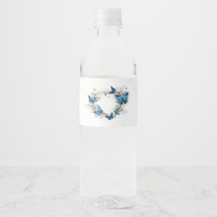 Jewelry Heart med Butterflies Morpho Vattenflaskor Etikett