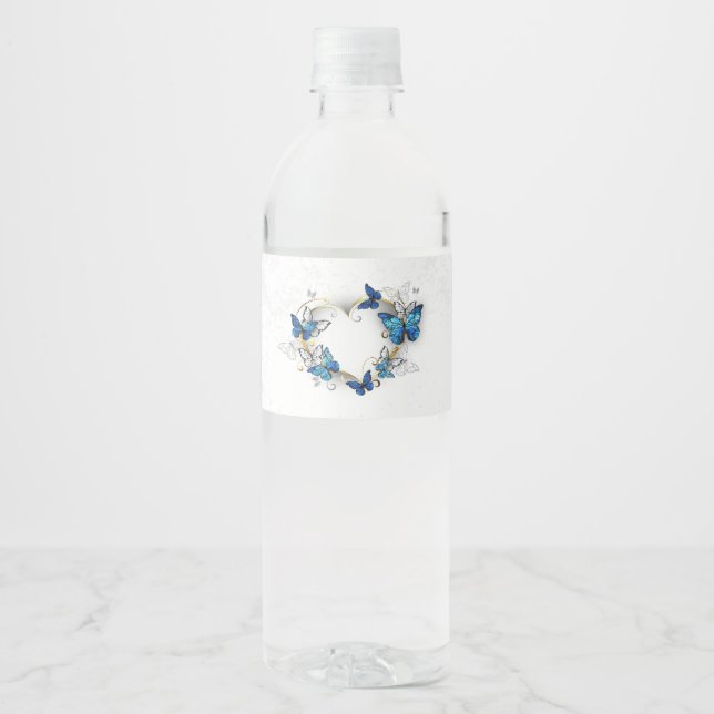 Jewelry Heart med Butterflies Morpho Vattenflaskor Etikett (Framsida)