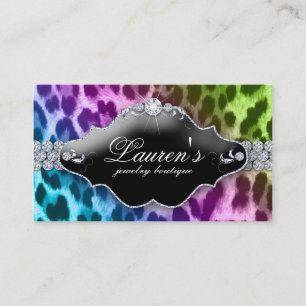 Jewelry Leopard Affärskort Lila Blue Lime Visitkort