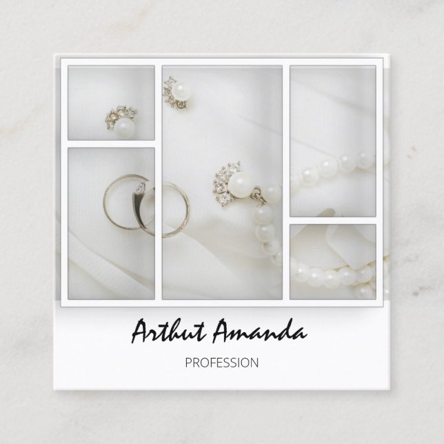 Jewelry Luxury Goods Pearls Guld White VIP Fyrkantigt Visitkort (Framsida)