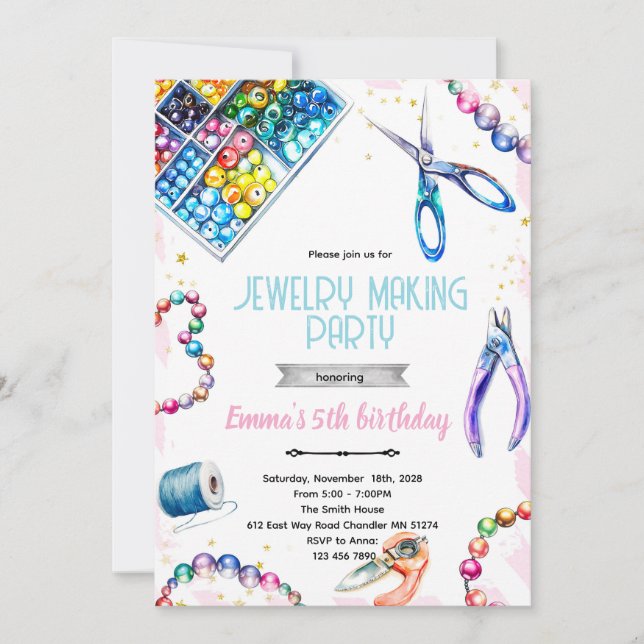 Jewelry Making Party Birthday Invitation Inbjudningar (Framsida)