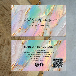 Jewelry Opal Brush Gold QR Code Social Media Visitkort