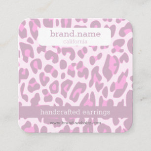 Jewelry Stud Visning Rosa Leopard Print Handmade m Fyrkantigt Visitkort