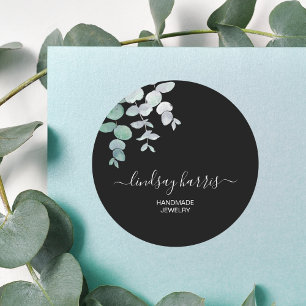 Jewelry Watercolor Eucalyptus Black Runt Klistermärke