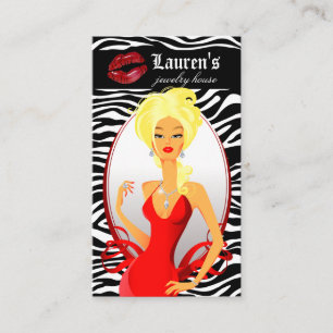 Jewelry Woman Red Zebra Läppar Black Blonde Visitkort