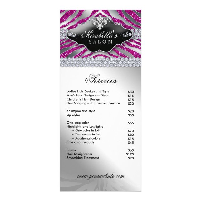 Jewelry Zebra Fleur de lis Gnistra Shock rosa Menu Reklamkort (Framsidan)