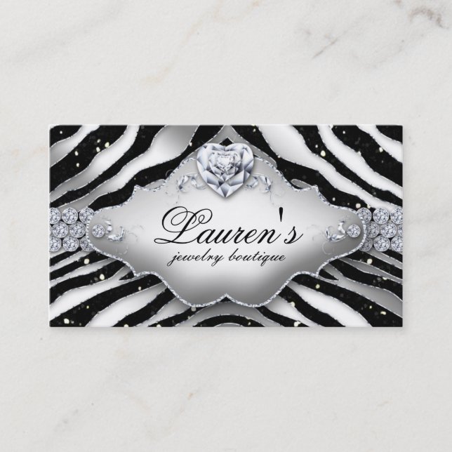 Jewelry Zebra Valentines Heart Gnistra Black Visitkort (Framsida)