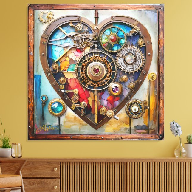 Jewels And Stained Glass Heart Steampunk Series Canvastryck (Insitu (Vardagsrum))