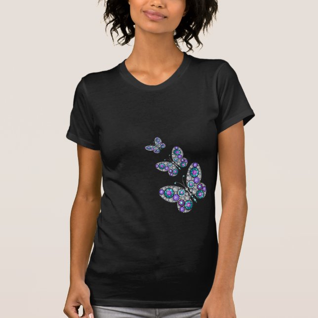 Jewels Rhinestone Butterfly Women's Top T Shirt (Framsida)