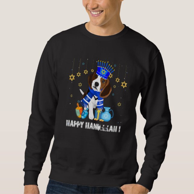 Jewish Beagle Hund Menorah Hat Lycklig Chanukah Ha Lång Ärmad Tröja (Framsida)