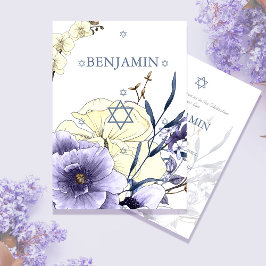 Jewish Boy Blue Blommigt Naming Ceremony Hebrew Inbjudningar