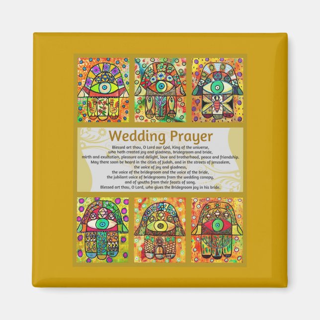 Jewish Bröllop Prayer Golden Hamsa Magnet (Framsidan)