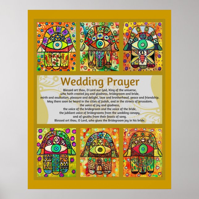 Jewish Bröllop Prayer Golden Hamsa Poster (Framsidan)