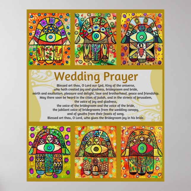 Jewish Bröllop Prayer Golden Hamsa Poster (Framsidan)