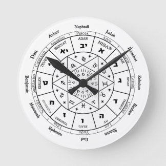 Jewish Calendar wall clock 12 Tribes of Israel Rund Klocka
