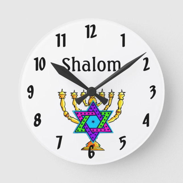 Jewish Candlesticks Shalom    Rund Klocka (Framsida)