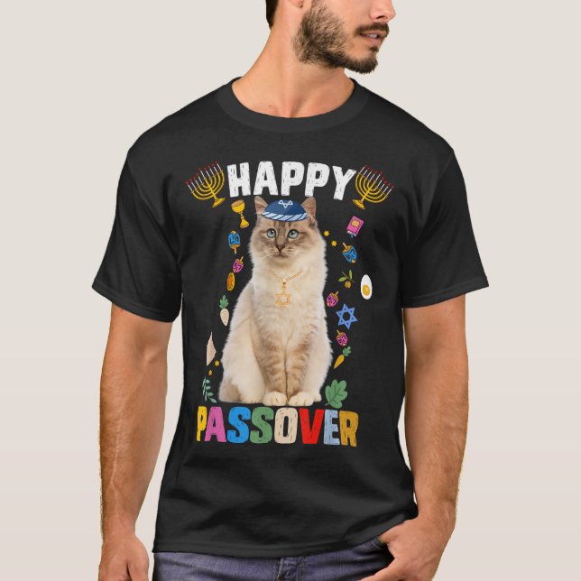 Jewish Cat kippah Lycklig Passover Matzah Passover T Shirt (Framsida)