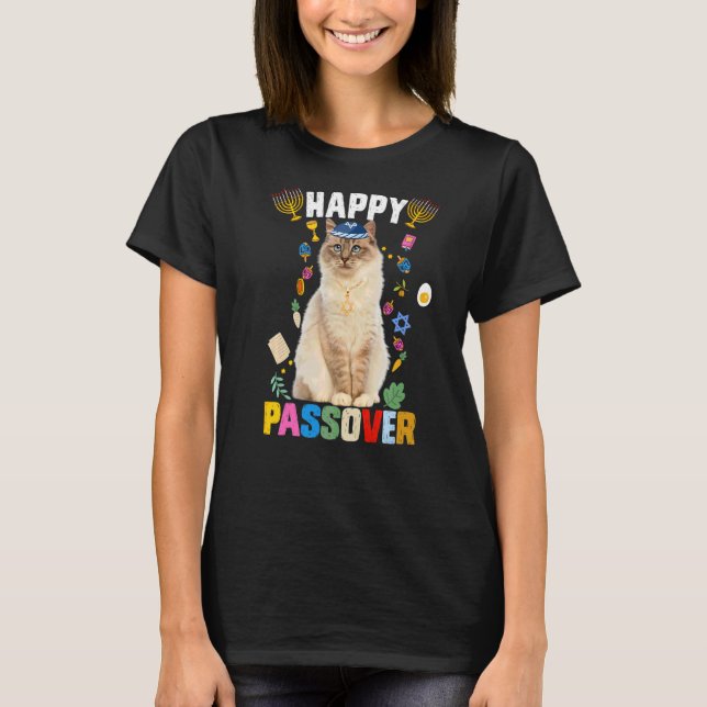 Jewish Cat Kippah Lycklig Passover Matzah Passover T Shirt (Framsida)