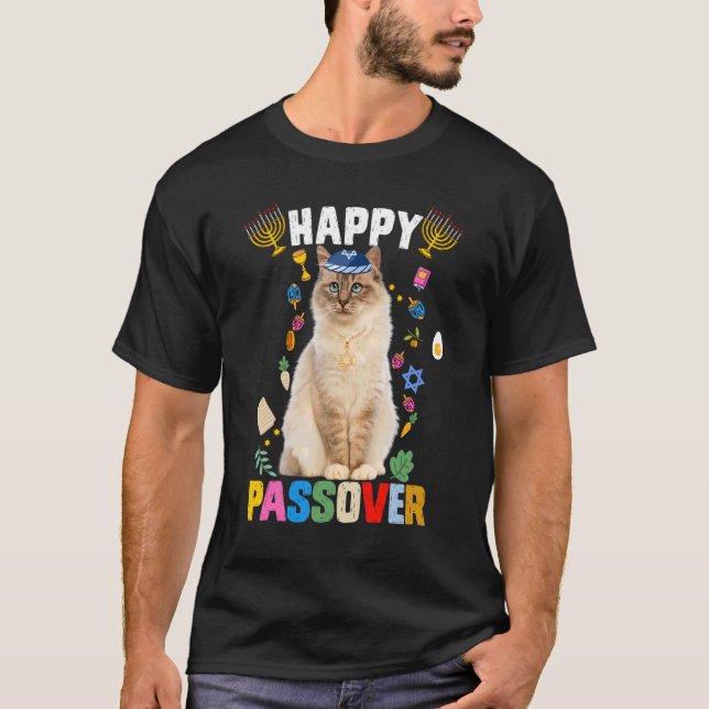 Jewish Cat Kippah Lycklig Passover Matzah Passover T Shirt (Framsida)