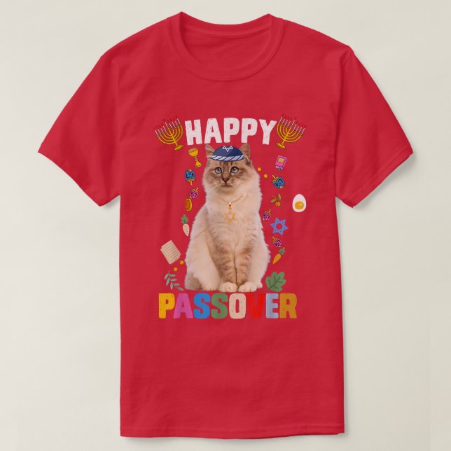 Jewish Cat kippah Lycklig Passover Matzah Passover T Shirt (Design framsida)