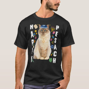 Jewish Cat Kippah Lycklig Pesach Matzah Passover H T Shirt