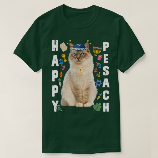 Jewish Cat Kippah Lycklig Pesach Matzah Passover H T Shirt (Design framsida)