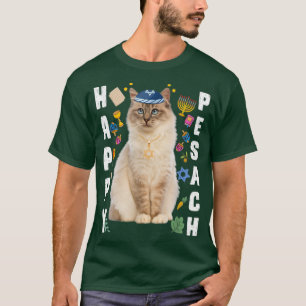 Jewish Cat Kippah Lycklig Pesach Matzah Passover H T Shirt