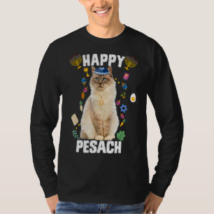 Jewish Cat Kippah Lycklig Pesach Matzah Passover H T Shirt