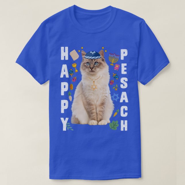 Jewish Cat kippah Lycklig Pesach Matzah Passover H T Shirt (Design framsida)
