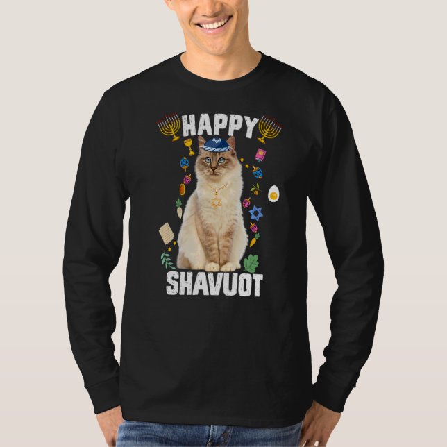 Jewish Cat Kippah Lycklig Shavuot Matzah Shavuot H T Shirt (Framsida)