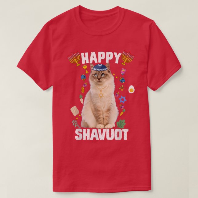 Jewish Cat kippah Lycklig Shavuot Matzah Shavuot H T Shirt (Design framsida)