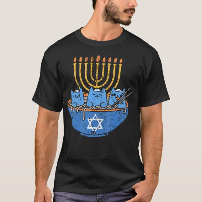 Jewish Cats Ramen Kitten Anime Hanukkah 	 - Unisex T Shirt (Framsida)
