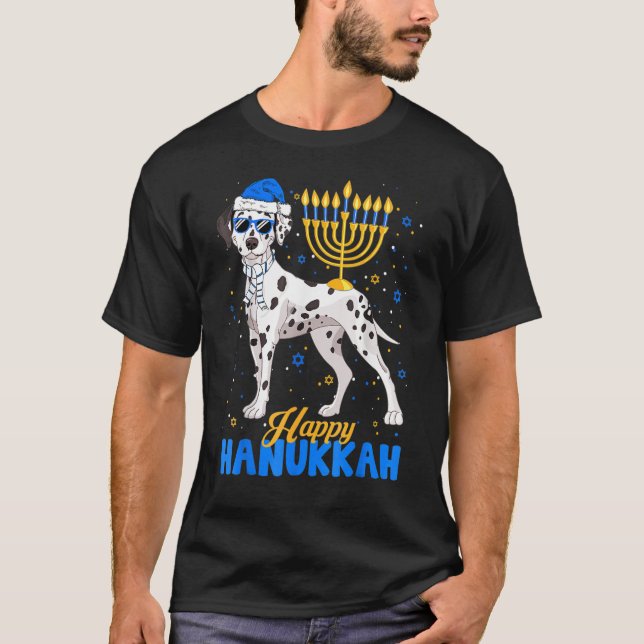 Jewish Dalmatian Hund Menorah Lycklig Hanukah Chan T Shirt (Framsida)